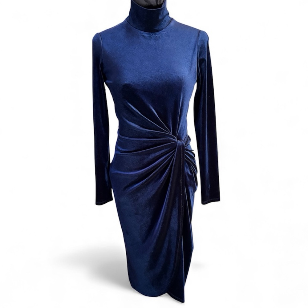 ANTONIO MELANI Rebel Velvet Mock Neck Sheath Dress in Midnight Blue, size 4 - Picture 2 of 14